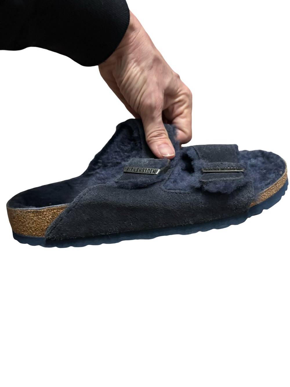 Birkenstock Navy Shearling Double-Strap Sandals - Picture 5 of 9